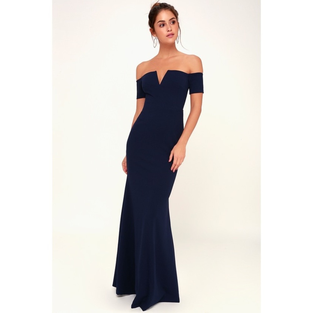 Lulus Lynne Navy Blue Off the Shoulder Maxi Dress